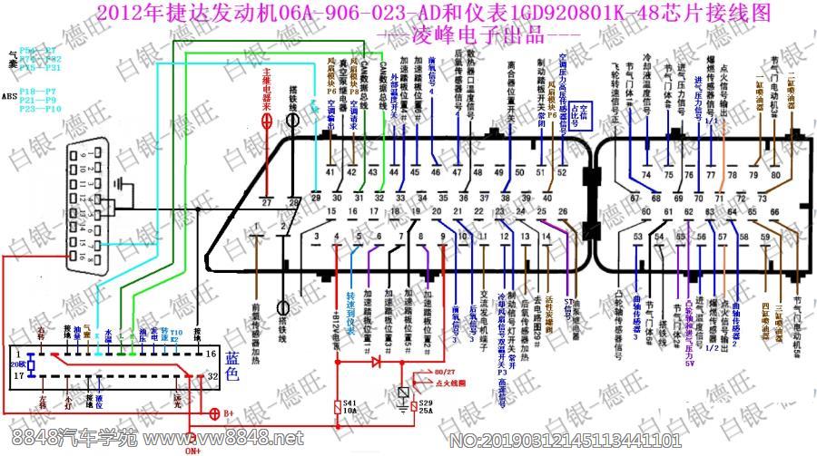 2012年捷达80针06A-906-023-AD+仪表1GD-920-801K防盗匹配接线图